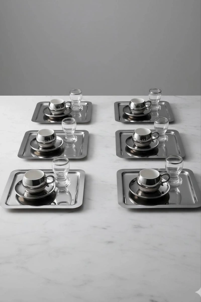 Paslanmaz Çelik 6 Adet Kare Gümüş Sunum Servis Tepsisi