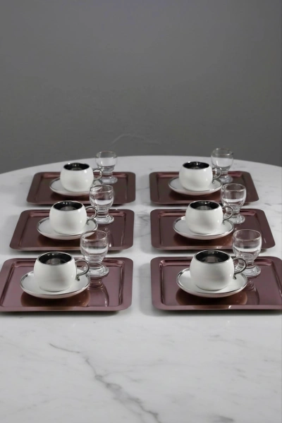 Paslanmaz Çelik 6 Adet Kare Bakır Sunum Servis Tepsisi