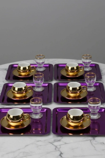 Paslanmaz Çelik 6 Adet Kare Pembe Sunum Servis Tepsisi