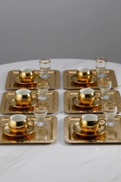 Paslanmaz Çelik 6 Adet Kare Desenli Gold AD-26 Sunum Servis Tepsisi