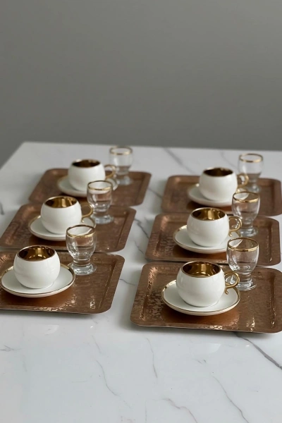 Paslanmaz Çelik 6 Adet Kare Desenli Rose AD-08 Sunum Servis Tepsisi