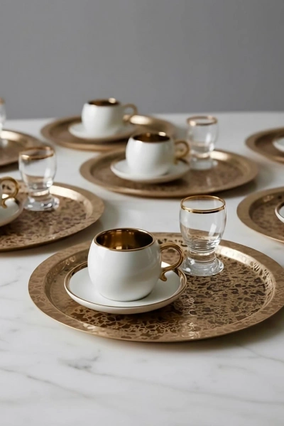 Paslanmaz Çelik 6 Adet Yuvarlak Desenli Rose AD-08 Sunum Servis Tepsisi