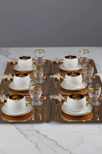 Rose Kelebek Aksesuarlı Paslanmaz Çelik 6 Adet kare Rose Sunum Servis Tepsisi