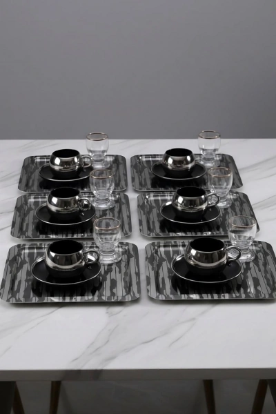 Paslanmaz Çelik 6 Adet Kare Desenli Siyah AD-20 Sunum Servis Tepsisi