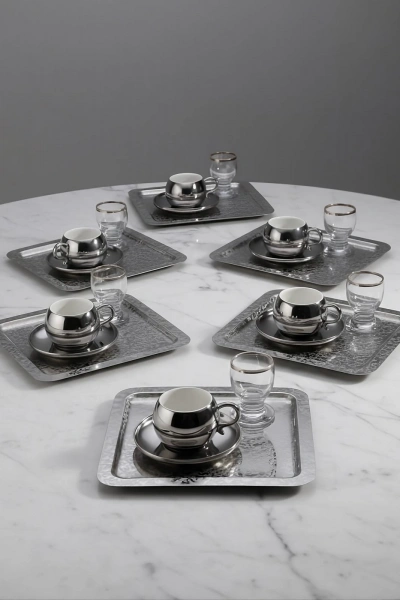 Paslanmaz Çelik 6 Adet Kare desenli Gümüş AD-08 Sunum Servis Tepsisi