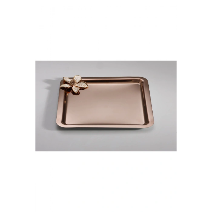 Papatyalı Paslanmaz Çelik 6 Adet Kare Lüx Rose Kahve, Çay Sunum Servis Tepsisi