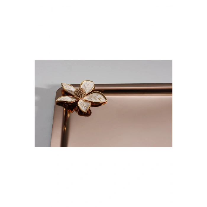 Papatyalı Paslanmaz Çelik 6 Adet Kare Lüx Rose Kahve, Çay Sunum Servis Tepsisi