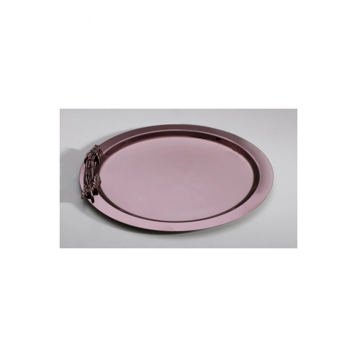 6 Adet Paslanmaz Çelik Yuvarlak Dal Figürlü Bakır Renk Kahve Sunum Tepsisi