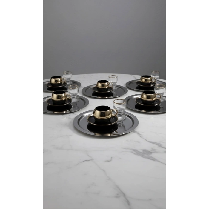 Paslanmaz Çelik 6 Adet Yuvarlak Siyah Sunum Servis Tepsisi