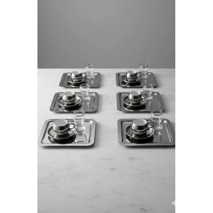 Paslanmaz Çelik 6 Adet Kare Gümüş Sunum Servis Tepsisi