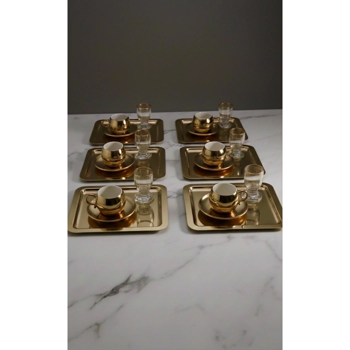 Paslanmaz Çelik 6 Adet Kare Gold Sunum Servis Tepsisi