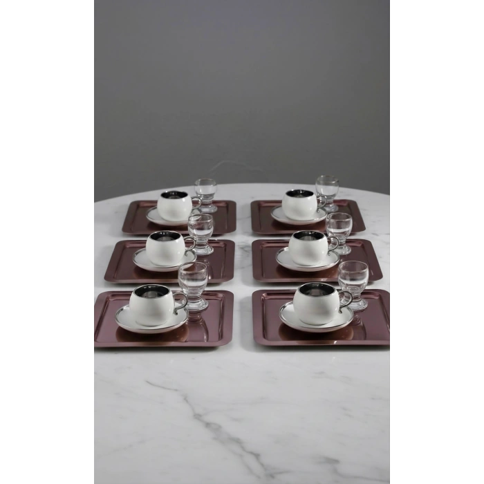 Paslanmaz Çelik 6 Adet Kare Bakır Sunum Servis Tepsisi