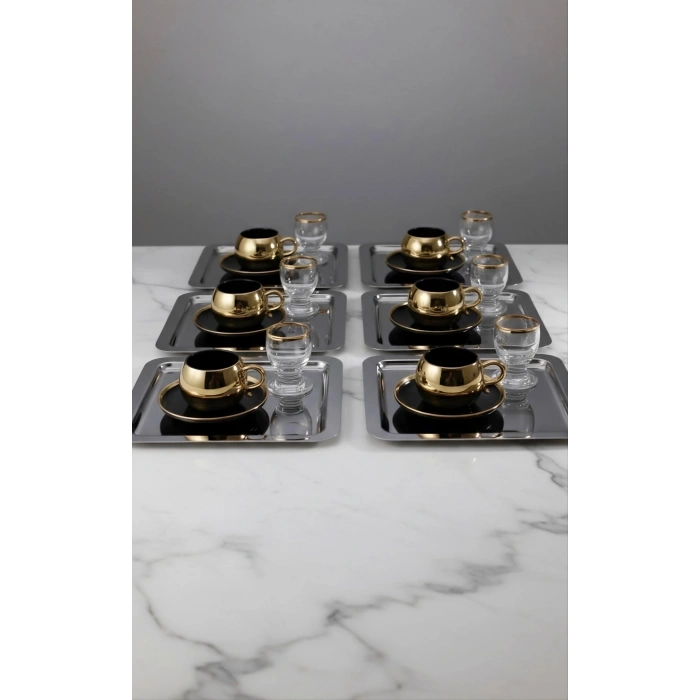 Paslanmaz Çelik 6 Adet Kare Siyah Sunum Servis Tepsisi