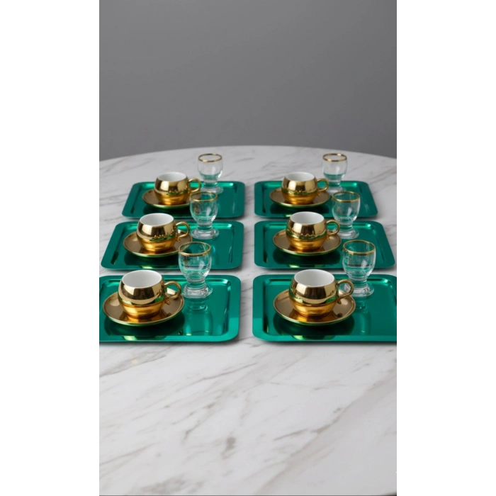 Paslanmaz Çelik 6 Adet Kare Yeşil Sunum Servis Tepsisi