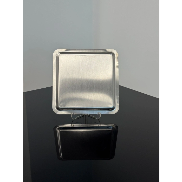 Beyaz Kelebek Aksesuarlı Paslanmaz Çelik 6 Adet Kare Gümüş Sunum Servis Tepsisi