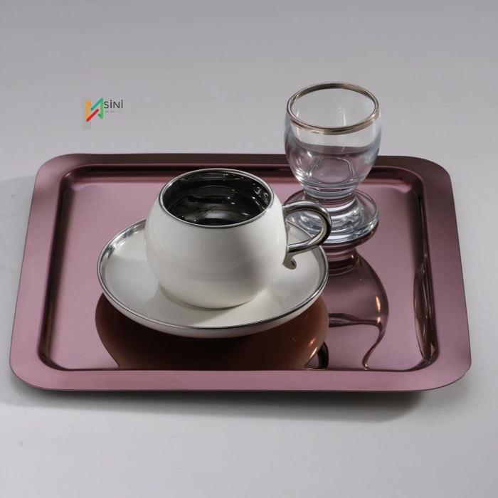 Paslanmaz Çelik 6 Adet Kare Bakır Sunum Servis Tepsisi