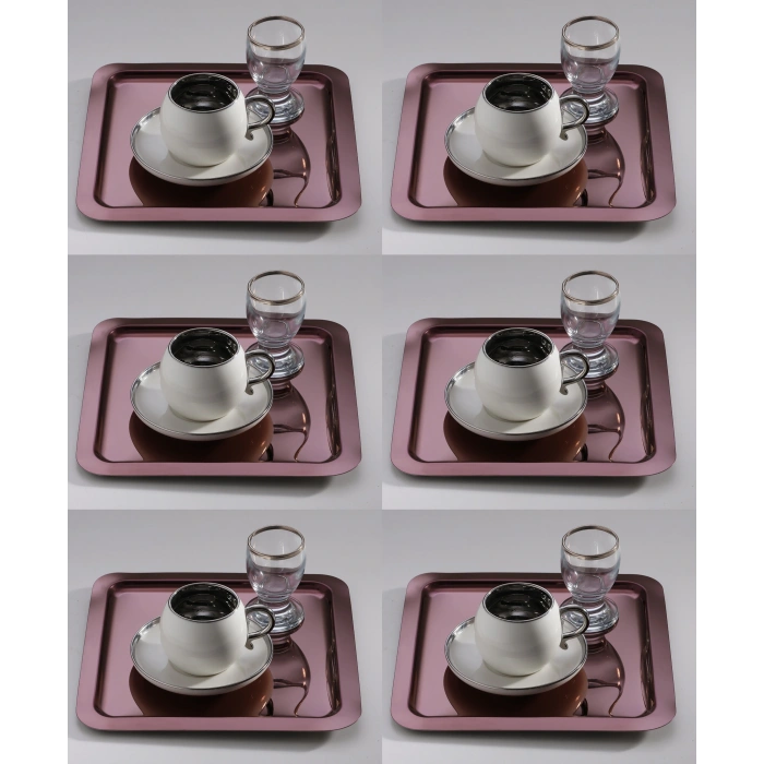 Paslanmaz Çelik 6 Adet Kare Bakır Sunum Servis Tepsisi