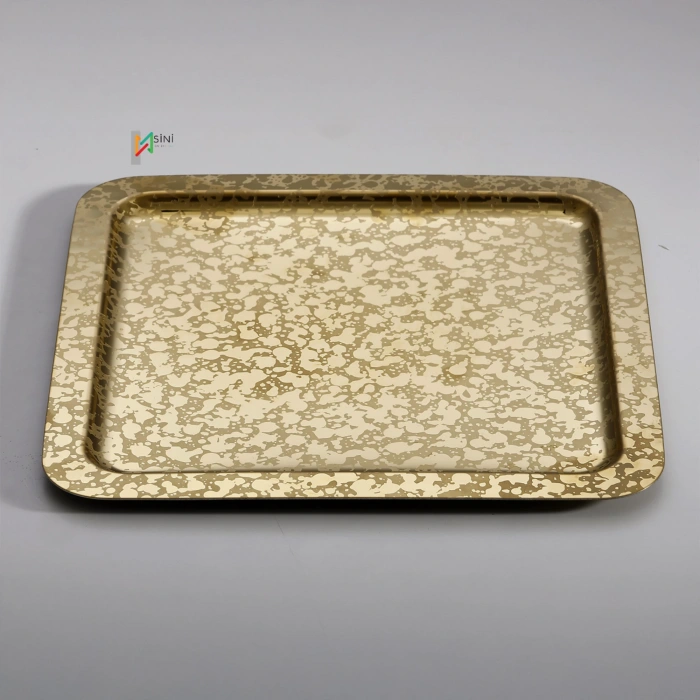Paslanmaz Çelik 6 Adet Kare desenli Gold AD-08 Sunum Servis Tepsisi
