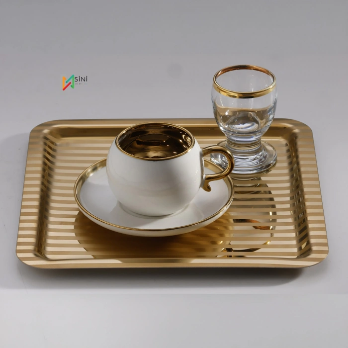 Paslanmaz Çelik 6 Adet Kare Desenli Gold AD-15 Sunum Servis Tepsisi