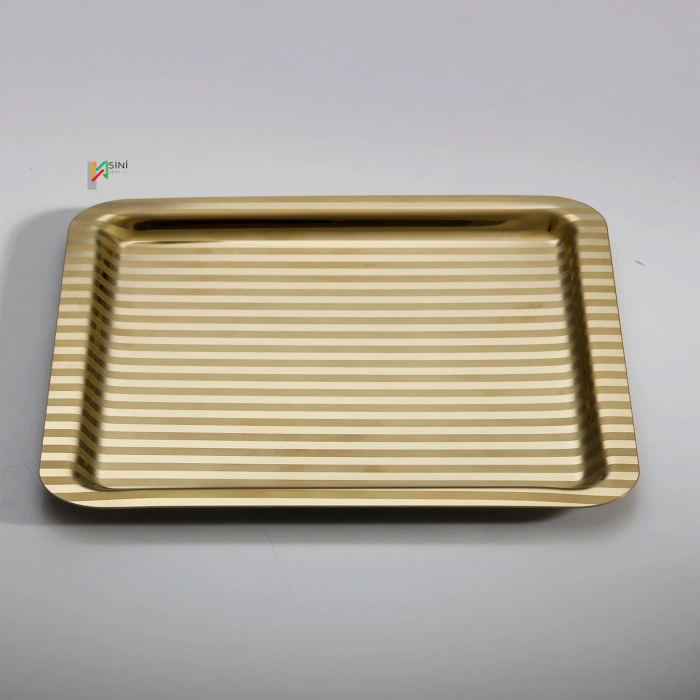 Paslanmaz Çelik 6 Adet Kare Desenli Gold AD-15 Sunum Servis Tepsisi