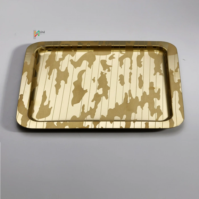Paslanmaz Çelik 6 Adet Kare Desenli Gold AD-20 Sunum Servis Tepsisi