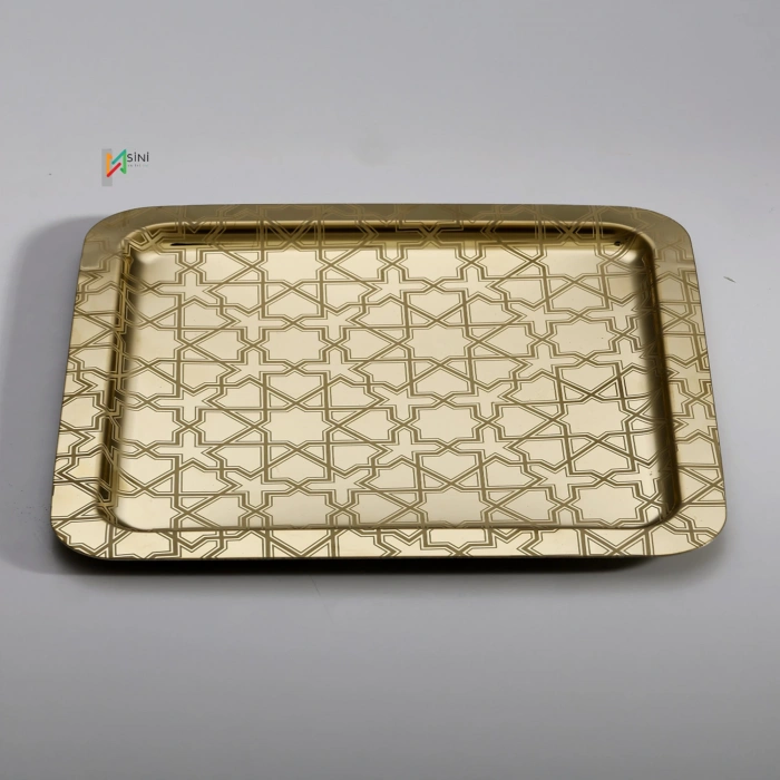 Paslanmaz Çelik 6 Adet Kare Desenli Gold AD-26 Sunum Servis Tepsisi
