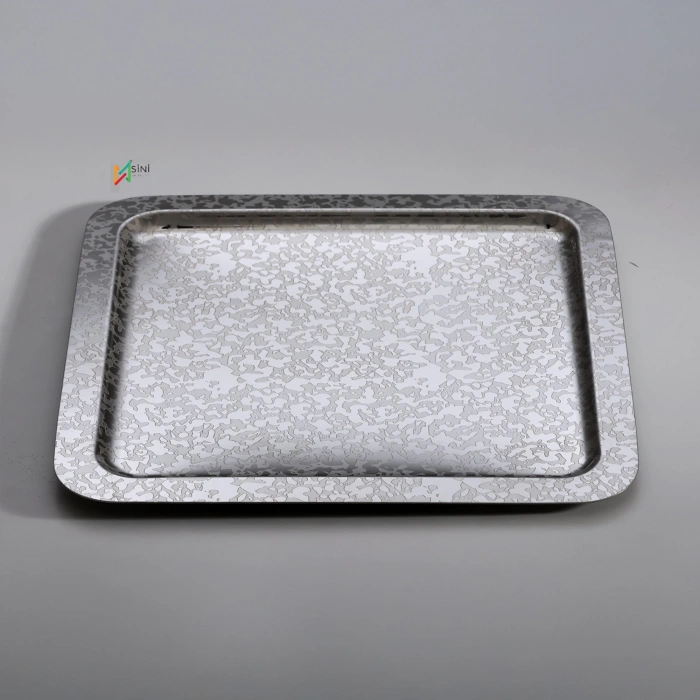 Paslanmaz Çelik 6 Adet Kare desenli Gümüş AD-08 Sunum Servis Tepsisi