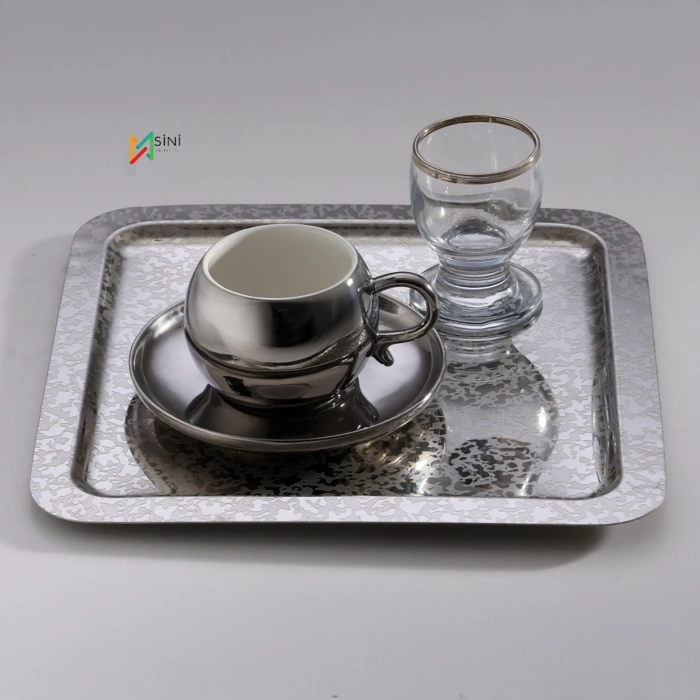 Paslanmaz Çelik 6 Adet Kare desenli Gümüş AD-08 Sunum Servis Tepsisi