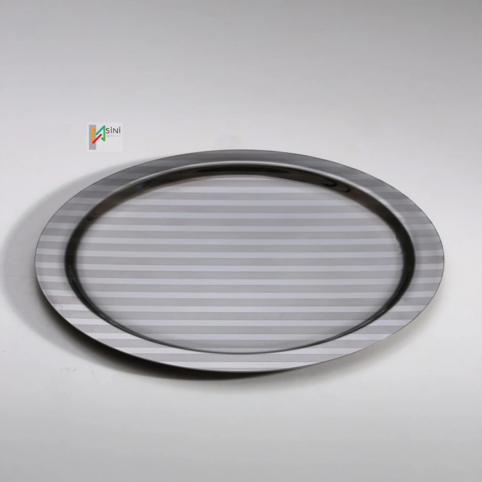 Paslanmaz Çelik 6 Adet Yuvarlak Desenli Gümüş AD-15 Sunum Servis Tepsisi