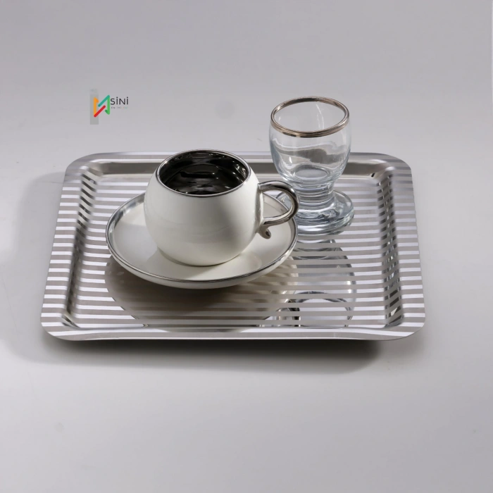 Paslanmaz Çelik 6 Adet Kare Desenli Gümüş AD-15 Sunum Servis Tepsisi