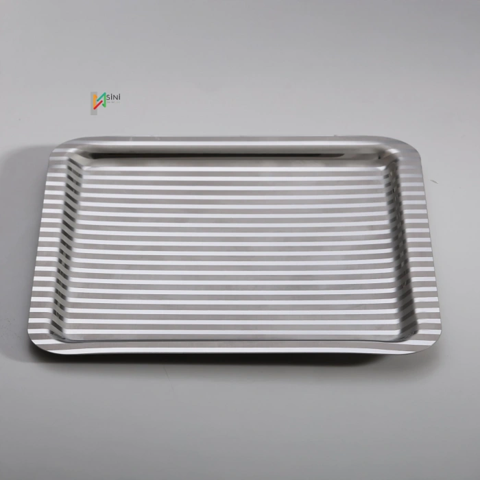 Paslanmaz Çelik 6 Adet Kare Desenli Gümüş AD-15 Sunum Servis Tepsisi