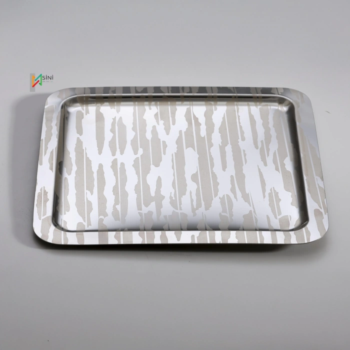 Paslanmaz Çelik 6 Adet Kare Desenli Gümüş AD-20 Sunum Servis Tepsisi