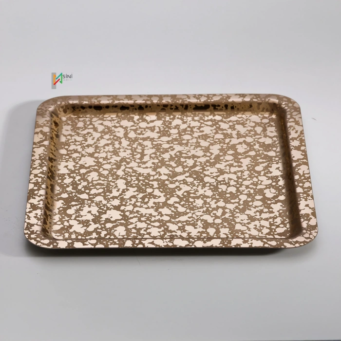 Paslanmaz Çelik 6 Adet Kare Desenli Rose AD-08 Sunum Servis Tepsisi