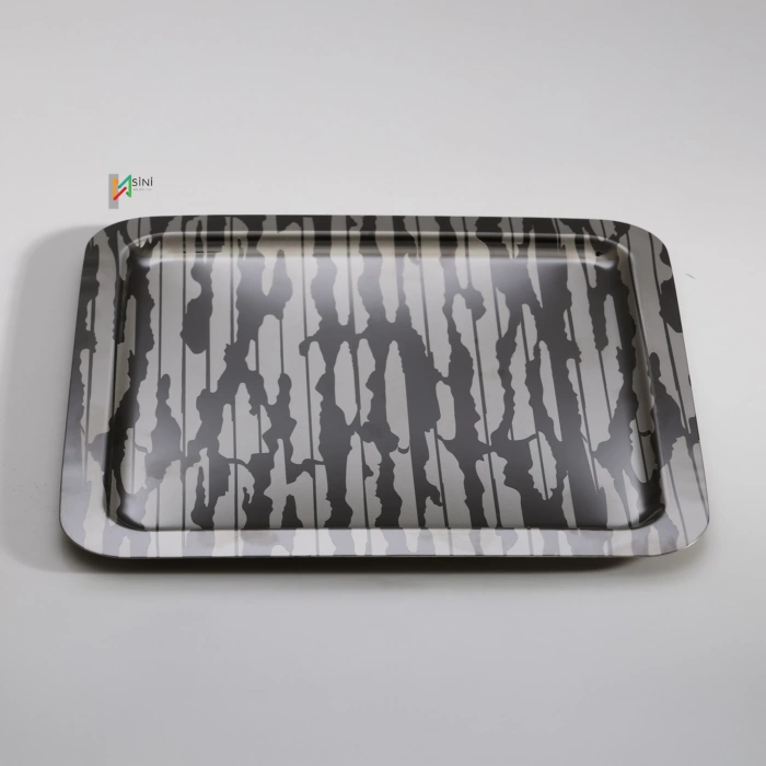 Paslanmaz Çelik 6 Adet Kare Desenli Siyah AD-20 Sunum Servis Tepsisi