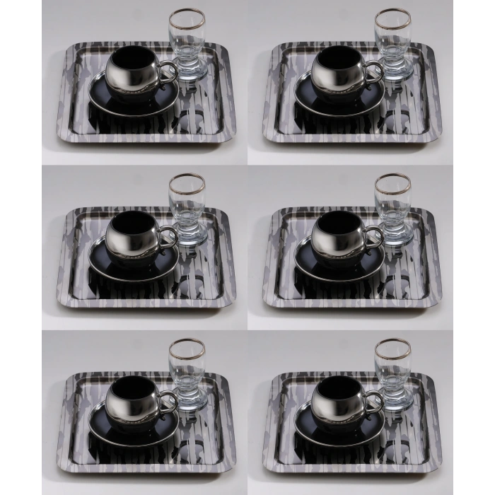 Paslanmaz Çelik 6 Adet Kare Desenli Siyah AD-20 Sunum Servis Tepsisi