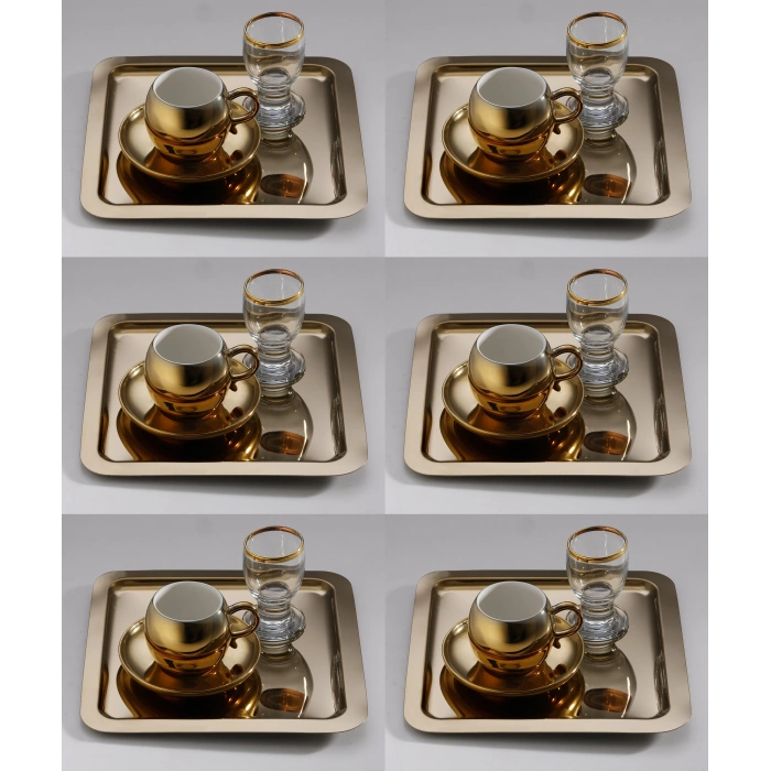 Paslanmaz Çelik 6 Adet Kare Gold Sunum Servis Tepsisi