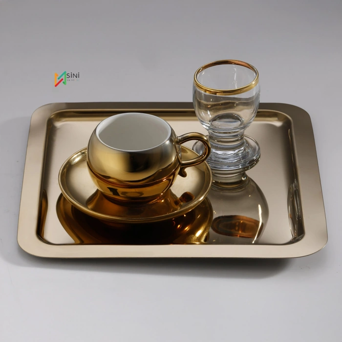 Paslanmaz Çelik 6 Adet Kare Gold Sunum Servis Tepsisi