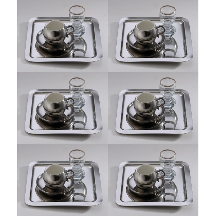 Paslanmaz Çelik 6 Adet Kare Gümüş Sunum Servis Tepsisi