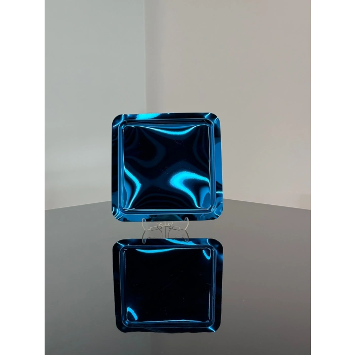 Paslanmaz Çelik 6 Adet Kare Mavi Sunum Servis Tepsisi