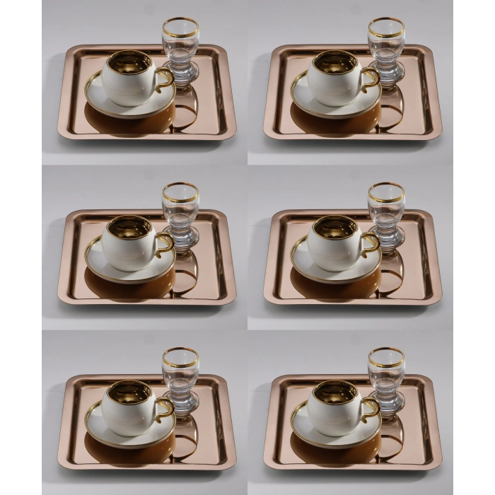 Paslanmaz Çelik 6 Adet Kare Rose Sunum Servis Tepsisi