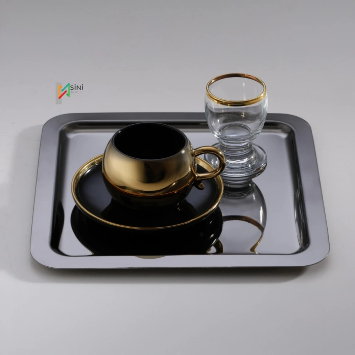 Paslanmaz Çelik 6 Adet Kare Siyah Sunum Servis Tepsisi
