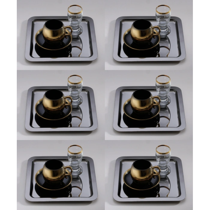 Paslanmaz Çelik 6 Adet Kare Siyah Sunum Servis Tepsisi