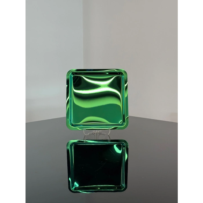 Paslanmaz Çelik 6 Adet Kare Yeşil Sunum Servis Tepsisi