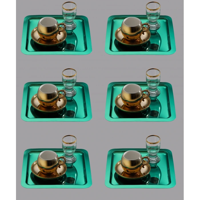 Paslanmaz Çelik 6 Adet Kare Yeşil Sunum Servis Tepsisi