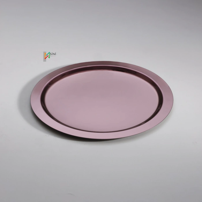 Paslanmaz Çelik 6 Adet Yuvarlak Bakır Sunum Servis Tepsisi