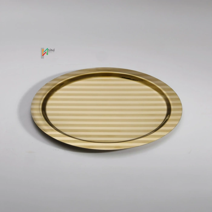 Paslanmaz Çelik 6 Adet Yuvarlak Desenli Gold AD-15 Sunum Servis Tepsisi