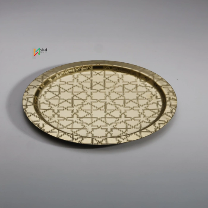 Paslanmaz Çelik 6 Adet Yuvarlak Desenli Gold AD-26 Sunum Servis Tepsisi