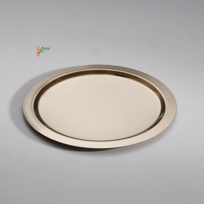 Paslanmaz Çelik 6 Adet Yuvarlak Gold Sunum Servis Tepsisi