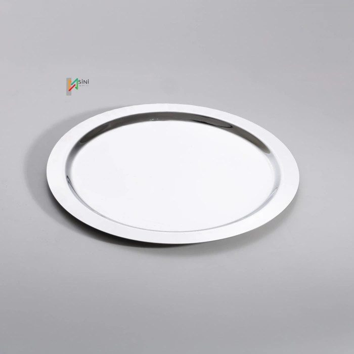 Paslanmaz Çelik 6 Adet Yuvarlak Gümüş Sunum Servis Tepsisi