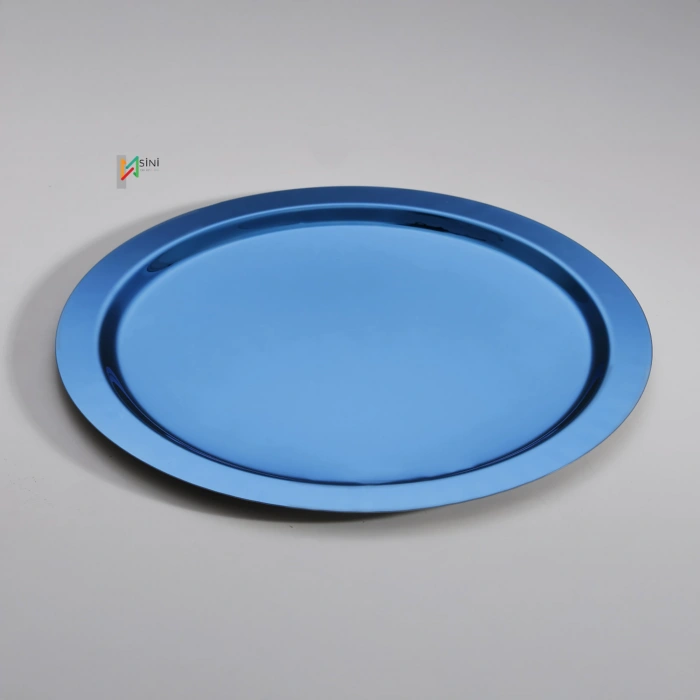 Paslanmaz Çelik 6 Adet Yuvarlak Mavi Sunum Servis Tepsisi